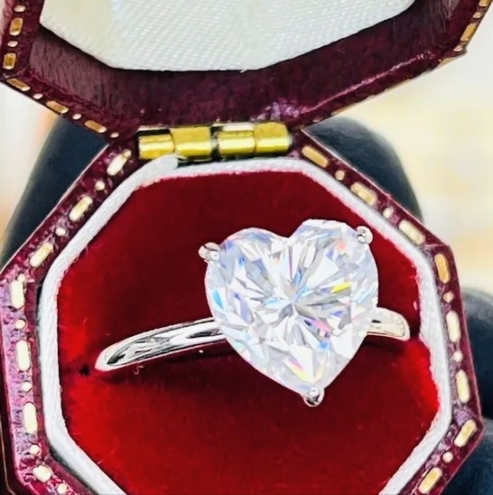 Moissanite Heart Shaped Ring 4 CT. Size 9 925 Sterling Silver